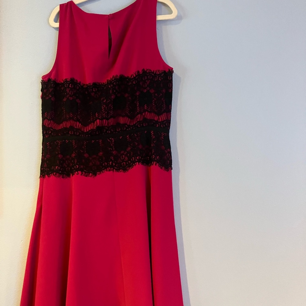 LOFT Fuchsia and Black Lace Midi Dress